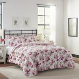 Laura Ashley Lidia Pink Floral Reversible Quilt Set Polyester/Polyfill/Cotton in Pink/Yellow | King Quilt + 2 King Shams | Wayfair 188275