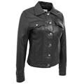 Womens Trucker Leather Jacket Black Fitted American Girls Denim Biker Style Coat - Marisa (10)