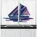 East Urban Home 2 Piece Sailing Boat Continuous Sailing Boat 80'S Style on Plain Backdrop Pattern Kitchen Curtain Set | Wayfair