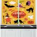 East Urban Home 2 Piece Halloween Doodle Style Characters of Bat Spider Witch Cat Owl Ghost Fall Leaves Kitchen Curtain Set | Wayfair