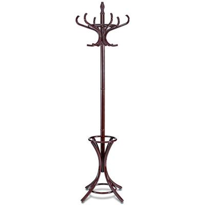 Costway Wood Standing Hat Coat Rack with Umbrella Stand-Brown