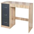 URBNLIVING 3 Drawer Wooden Bedroom Dressing Table (Oak Carcass + Black Drawers)