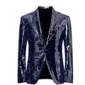 Leader of the Beauty Mens Sequin One Button Blazer Slim Fit Jacket Shiny Tuxedo Suits Jacket 38 chest/32waist Navy Blue