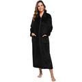 iClosam Ladies Robe Luxury Terry Towelling Cotton Dressing Gown Bathrobe Highly Absorbent Women Shawl Towel Bath Wrap Plus Size Fleece Dressing Gowns Soft Bathrobe Full Length Black