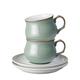 Denby - Regency Green Tea Cup and Saucer Set of 2 - 200ml Stoneware Ceramic Coffee Mug and Saucer Set - Tea Party Set - Dishwasher Safe, Microwave Safe - Green, White - Chip Resistant