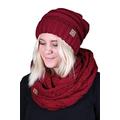 Funky Junque Oversized Slouchy Beanie Bundled with Matching Infinity Scarf, Burgundy, One Size