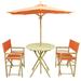 Bay Isle Home™ Sinta 3 Piece Bistro Set w/ Umbrella Wood in Blue/Brown | 29.5 H x 31.5 W x 31.5 D in | Outdoor Furniture | Wayfair