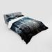 East Urban Home Modern Modern New York City Scenery At Night w/ Skyscrapers Buildings Print Duvet Cover Set Microfiber in Black/Blue | Wayfair