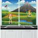 East Urban Home 2 Piece Golf Course Scene Happy Golfer Children on Field in a Sunny Day Cartoon Scene Kitchen Curtain Set | Wayfair