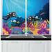 East Urban Home 2 Piece Deep Sea Scuba Diving Themed Cartoon Graphic of Divers w/ Vivid Coral & Fishes Kitchen Curtain Set | Wayfair