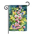 Breeze Decor Orchids & Hummingbirds Garden Friends Birds Impressions 2-Sided 19 x 13 in. Garden Flag in Blue/Pink | 18.5 H x 13 W in | Wayfair