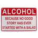Winston Porter Alcohol Salad Funny Embossed Aluminum Novelty Bar Pub Wall Décor Metal in Gray/Red | 8 H x 12 W x 1 D in | Wayfair