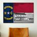 Winston Porter North Carolina Flag, Bodie Island Lighthouse Grunge Graphic Art on Canvas in Blue/Red | 60 H x 90 W x 0.75 D in | Wayfair