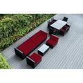 Ebern Designs Pavior 14 Piece Rattan Complete Patio Set w/ Cushions Synthetic Wicker/All - Weather Wicker/Wicker/Rattan in Red/Brown | Wayfair