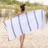 Breakwater Bay Tropical Coastal Cotton Oversized Stripe Beach Towel w/ Tassels Terry Cloth/100% Cotton in Gray | Wayfair