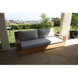 Rosecliff Heights Yesenia 84" Wide Outdoor Teak Patio Sofa w/ Sunbrella Cushions Wood/Natural Hardwoods in Brown/White | Wayfair