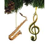 The Holiday Aisle® 2 Piece Tenor Saxophonist's Hanging Figurine Ornament Set Metal in Gray/Yellow | 6 H x 3 W x 1 D in | Wayfair