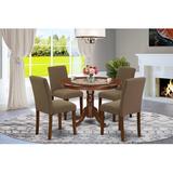 Winston Porter Shady 4 - Person Rubberwood Solid Wood Dining Set Wood/Upholstered in Brown | 30 H in | Wayfair B04F163BCA474D61A555B9E987ADC413