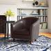Accent Chair - Andover Mills™ Marwood Faux Leather Barrel Accent Chair w/ Rubberwood Legs Faux Leather in Brown | Wayfair
