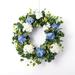 Rosecliff Heights Hydrangea Silk Wreath Silk in Green/Blue | 26 H x 26 W x 5 D in | Wayfair 8D46BE3044414AAD8F73990454988289