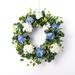 Rosecliff Heights Hydrangea Silk Wreath Silk in Green/Blue | 30 H x 30 W x 5 D in | Wayfair D4304375225149678EB27C37ACFF28FB