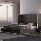 Orren Ellis Aesara Tufted Standard Bed Wood & /Upholstered/Metal & /Metal/Faux leather in Gray | 60 H x 92 W x 91 D in | Wayfair