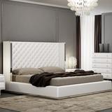 Orren Ellis Aesara Tufted Standard Bed Wood & /Upholstered/Metal & /Metal/Faux leather in White | 60 H x 92 W x 91 D in | Wayfair