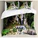 East Urban Home Waterfall in Corner of Lake in Laos Surrounded by the Vietnamese Trees Duvet Cover Set Microfiber in Green/White | Queen | Wayfair