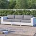 Wade Logan® Azyon 100" Wide Outdoor Wicker Patio Sofa w/ Cushions All - Weather Wicker/Metal in Gray | 29 H x 100 W x 36 D in | Wayfair