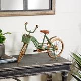 August Grove® Bevier Decorative Metal & Wood Beads Bicycle Sculpture Metal in Brown/Green | 12 H x 18 W x 4 D in | Wayfair