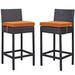 Lift Wicker Rattan Outdoor Patio Two Bar Stools w/ Cushions in Espresso by Modway Wicker/Rattan in Orange | 39 H x 27.5 W x 17.5 D in | Wayfair