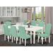 Alcott Hill® Kristie 8 - Person Extendable Rubber Solid Wood Dining Set Wood/Upholstered in White | Wayfair 1F2F3E6A7D704DDB8AE35B4609A6F178