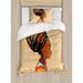 East Urban Home Afro Ethnic Woman w/ Exotic Feather Earring & Scarf Zulu Hippie Artwork Duvet Cover Set Microfiber in Orange | Twin | Wayfair