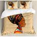 East Urban Home Afro Ethnic Woman w/ Exotic Feather Earring & Scarf Zulu Hippie Artwork Duvet Cover Set Microfiber in Orange | King | Wayfair