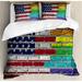 East Urban Home Pride Decorations Grunge Dark Brick Wall w/ American & Rainbow Flag Painted Together Duvet Cover Set Microfiber in Blue | Wayfair