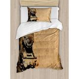 East Urban Home Steam Engine Antique Old Iron Train Duvet Cover Set Microfiber in Brown/White | Twin | Wayfair nev_22392_twin