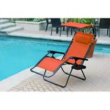 Arlmont & Co. Otis Folding Chair w/ Sunshade & Drink Tray Metal in Orange | 30.31 H x 29.13 W x 63.78 D in | Wayfair