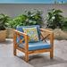 Highland Dunes Teak Patio Chair w/ Cushions Wood in Gray/Blue | 26.5 H x 30.25 W x 30.25 D in | Wayfair 3EFA0D39456243069AECD27B5ABE3B5A