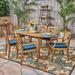 Canora Grey Jim Uhrichsville Outdoor 7 Piece Dining Set w/ Cushions Wood in Brown/White | 30 H x 71 W x 35.5 D in | Wayfair