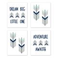 Sweet Jojo Designs Grey, Navy Blue and Mint Woodland Arrow Wall Art Prints Room Decor for Baby, Nursery, and Kids for Mod Arrow Collection - Set of 4 - Dream Big Little One