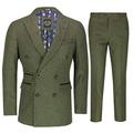 Mens 3 Piece Double Breasted Suit Smart Tailored Fit Vintage Pinstripe Jacket Waistcoat Trouser[SUIT-KYE-GREEN-46]