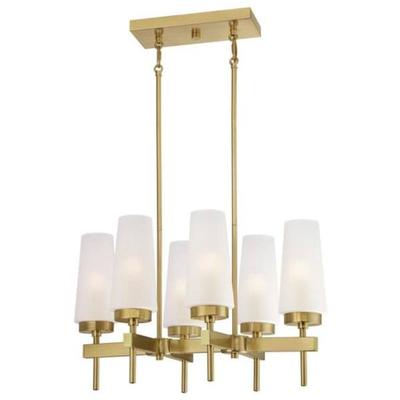 Westinghouse 63527 - 6 Light Champagne Brass Frosted Glass Shades Chandelier Light Fixture (6Lt Chand Champagne Brass w/Frost Gls)