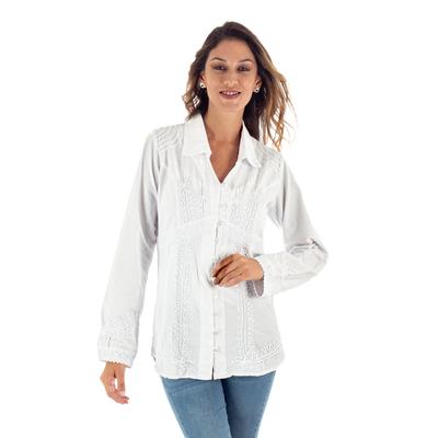 Lily of the Incas,'Lily of the Incas Button-front White Blouse'