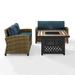 Birch Lane™ Lawson 3 Piece Rattan Sofa Seating Group w/ Cushions Synthetic Wicker/All - Weather Wicker/Wicker/Rattan in Blue | Outdoor Furniture | Wayfair
