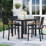 Wildon Home® Patio Dining Set Patio Table & Chairs Poly Rattan & Acacia Wood Wood/Wicker/Rattan in Black/Brown/White | 31.5" L x 31.5" W | Wayfair