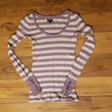 American Eagle Outfitters Tops | American Eagle Thermal Tee | Color: Purple/White | Size: Xsj