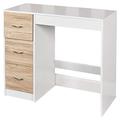 URBNLIVING 3 Drawer Wooden Bedroom Dressing Table (White Carcass + Oak Drawers)