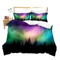 Loussiesd 3 Pcs Kids Girls Colorful Aurora Bedding Set Double Natural Landscape Bed Cover Borealis Northern Lights Comforter Cover with 2 Pillowcases Microfiber Zipper& Ties Forest Chic Personalized