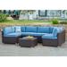 Bayou Breeze Genevieve 7 Piece Rattan Sectional Seating Group w/ Cushions Synthetic Wicker/All - Weather Wicker/Wicker/Rattan in Brown | Outdoor Furniture | Wayfair