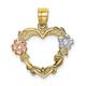 14ct Two tone Gold Love Heart Pendant Necklace With Pink and White Flowers Tri color Measures 18.8x18mm Wide Jewelry Gifts for Women